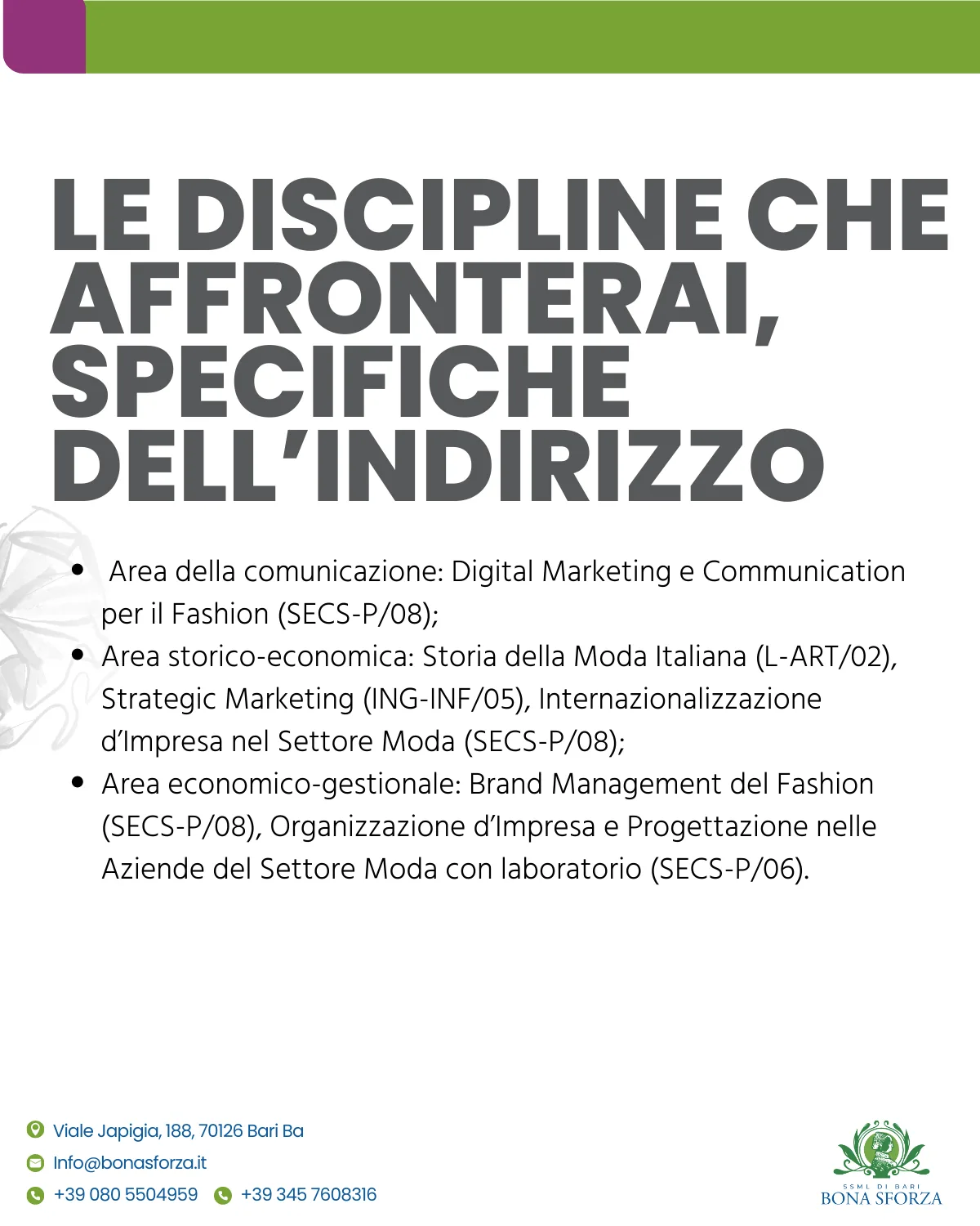 Bona Sforza: discipline dell'indirizzo Fashion Management