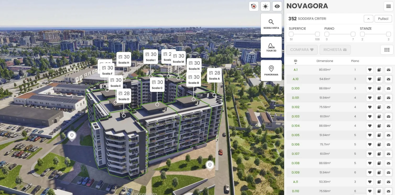 Novagorà: tool virtual tour 3D con disponibilità delle unità