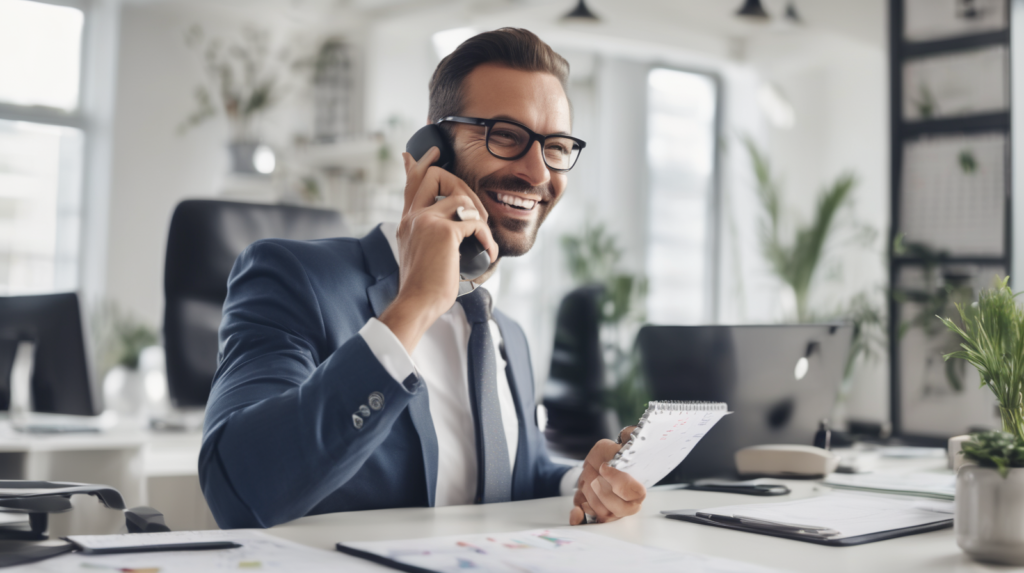 Agente immobiliare al telefono che fissa appuntamenti con lead freschi